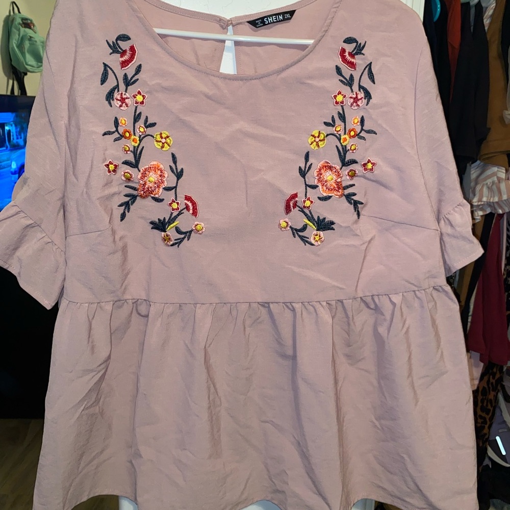 Pink floral blouse